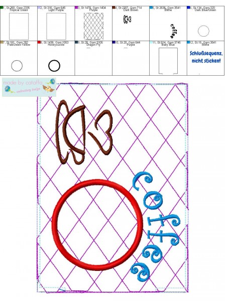 Stickdatei Mug Rugs mit Wendeöffnung 13x18 cm Rahmen ITH