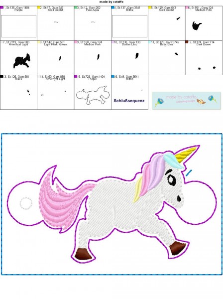 Einhornserie Stickdatei Schlüsselanhänger 10x10 cm