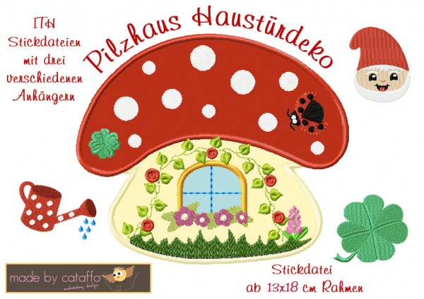 Stickdatei "Pilzhaus" Haustürschild ITH 13X18cm