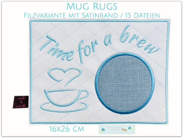 Stickdatei Mug Rugs mit Satinrand (Filzvariante) 16x26 cm