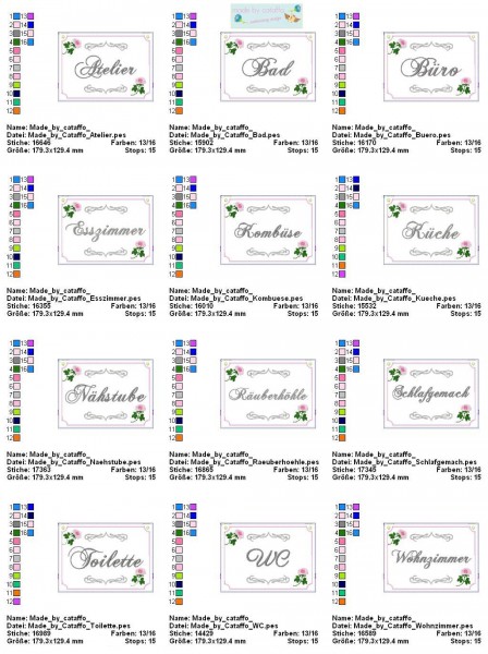 "Shabby Türschilder" ITH Stickdatei 13x18 cm