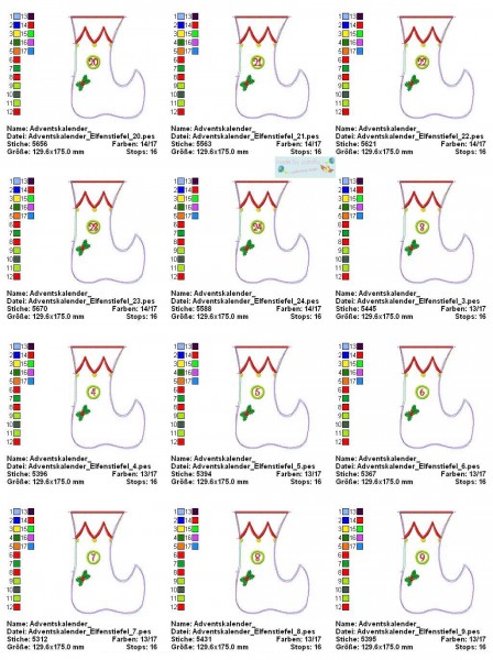 Embroidery design Elf Stocking Advent Calendar ITH