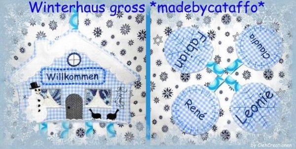 Stickdatei "Schneeflöckchen" Hausschild ITH 18x30cm Winterhaus