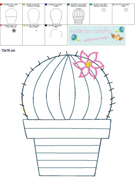 Embroidery file negative application "cactus round" from 4 x 4"