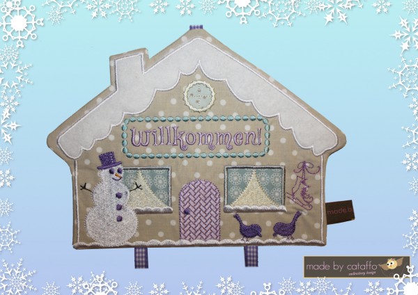 Stickdatei "Schneeflöckchen" Hausschild ITH 16x26cm Winterhaus