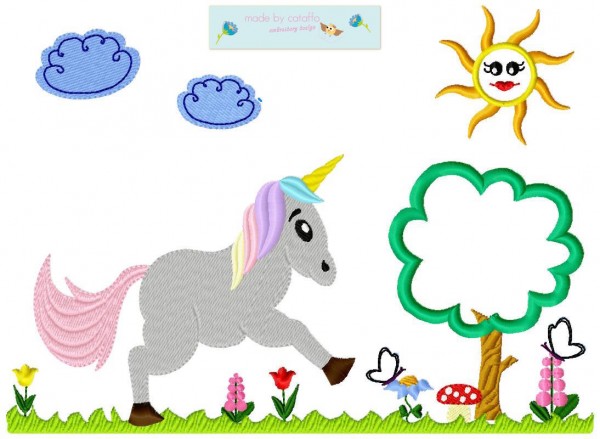 Einhornserie Stickdatei Taschenblatt 16x26 cm